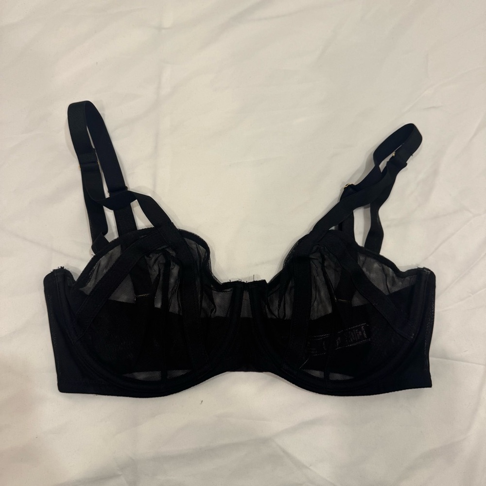 Victoria's Secret Very Sexy Black Mesh Strappy Unlined Balconette Bra 34DD